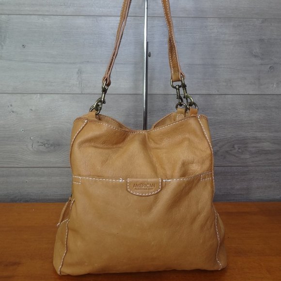 American Co Tan Leather Shoulder Bag Hobo Tote Handbag Purse